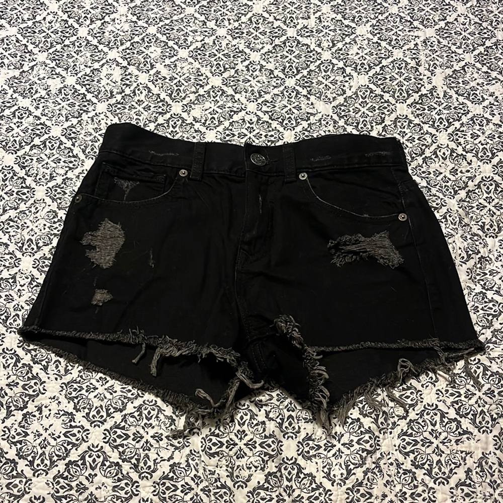 Express black distressed jean shorts